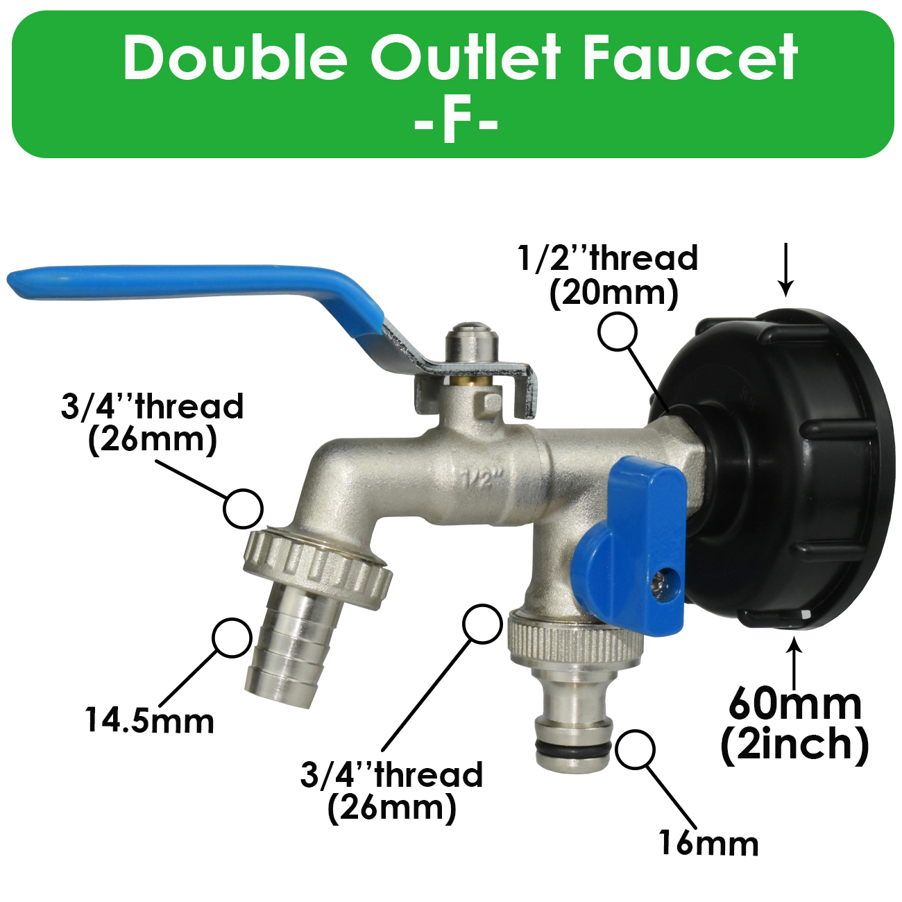 IBC Brass Tap Adapter Replacement S60 Water Tank 1/2'' Coupling Connecter Coarse Thread Garden Home Repair Valve Fitting Faucet