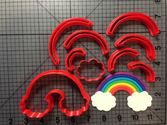 Custom Made 3D Printed Cookie Cutter Rainbow And Set Of Clouds Fondant Cookie Cutters Fondant Cupcake Mould Cake Decorating Tool: rainbow 5 inch N7166