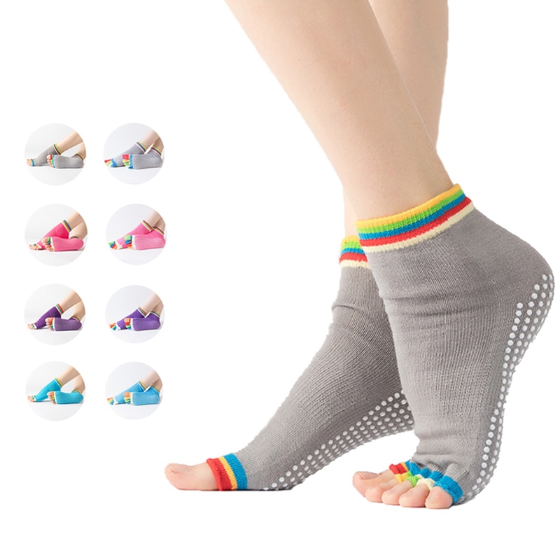 1 paar katoenen yoga antislip dames teensokken kleurrijke sokken met volledige teen en open teen met zweetabsorberend materiaal