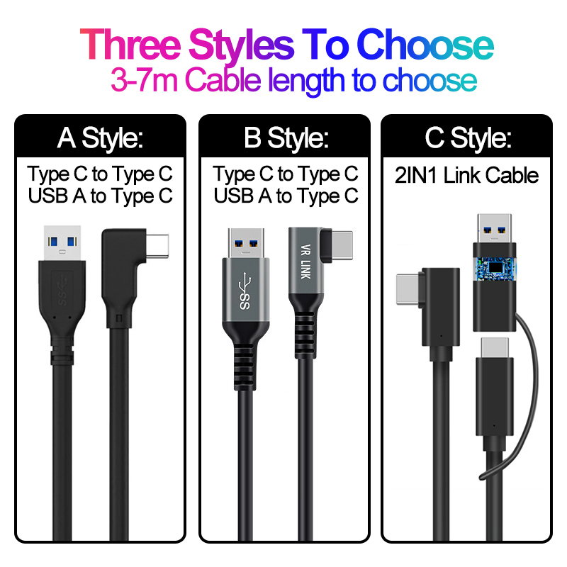 7M 6M 5M Fast USB 3.1 Charge Link Cable For Oculus Quest 1 2 USB Type C Data Charging Cable For Oculus Quest2 VR Accessories