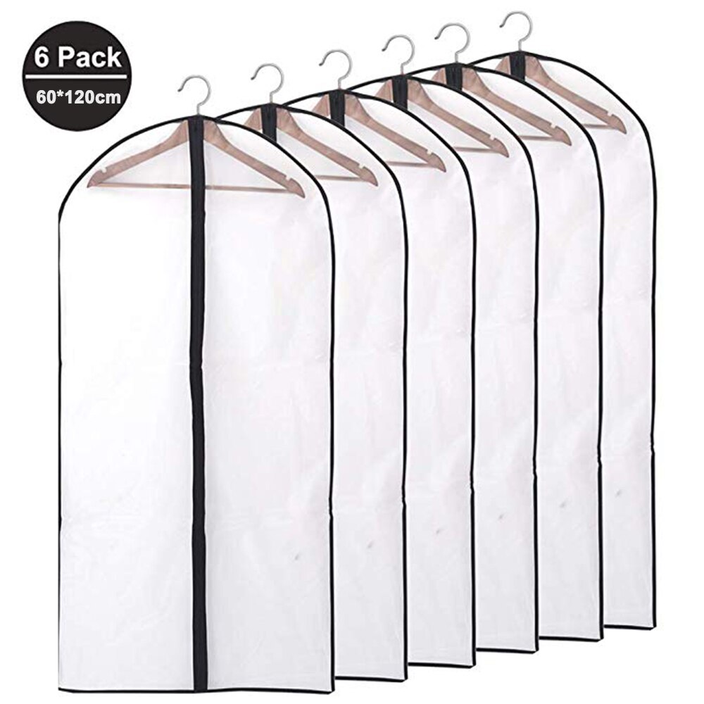 6pcs/set Transparent Clothing Covers Garment Suit Dress Jacket Clothes Coat Dustproof Cover Protector Travel Bag Dust Cover: black 60X120-6pcs