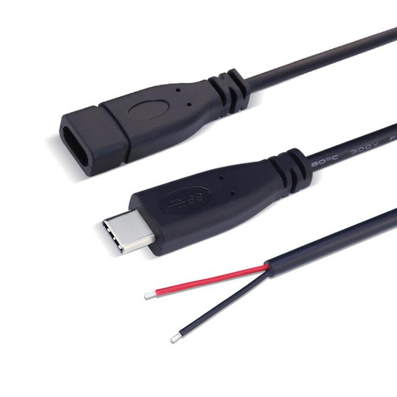 Connecteur de chargeur de câble USB 2.0 Type C mâle/femelle, 25cm, 2 broches, 4 broches, Extension de prise à souder, Type USB-C, pour bricolage, réparation, 1 pièce