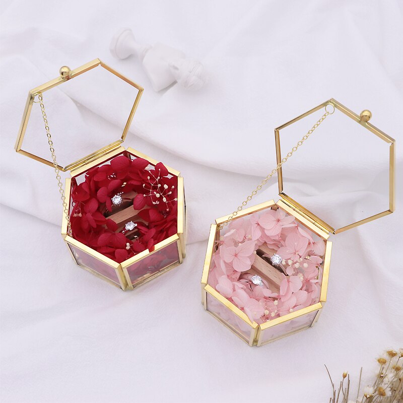 Desktop Sieraden Opbergdoos Vintage Geometrische Glas Comstics Make Organizer Diy Rose Flower Wedding Ring Vitrine