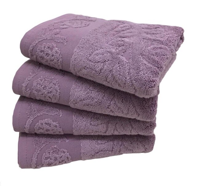 Turkse Katoen & Bamboo Blend Handdoek, 4 Stuks, 500 Gsm, Pano , jacquard Handdoek Set 50 Cm X 90 Cm, Ultra Absorberend,: Purple