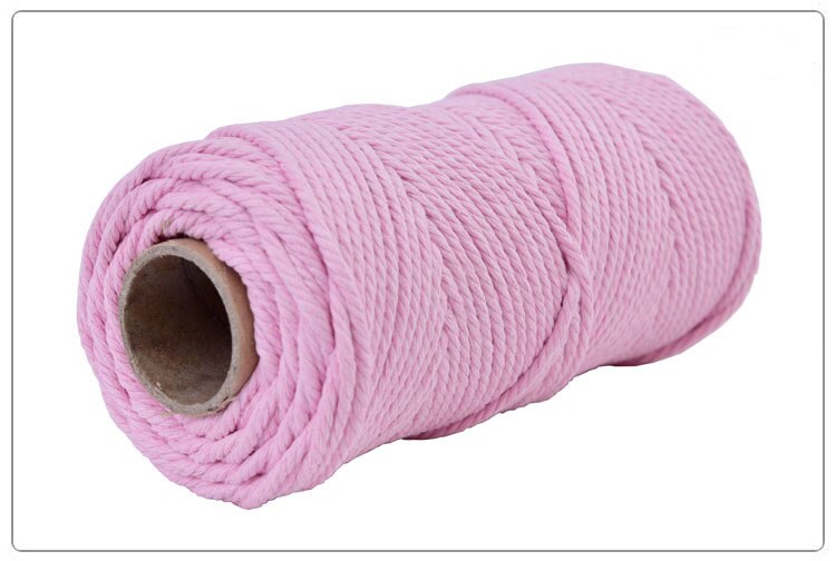 4mm 100%  bomuldssnor farverig reb ledning beige snoet håndværk macrame snor gør-det-selv bryllup hjem tekstil dekorative forsyning 100m: Lyserød