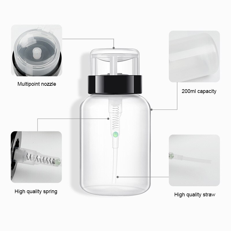 1Pc Lege Plastic Nail Polish Remover Alcohol Liquid Druk Pumping Dispenser Bottle Up Verwijderen Cleaner Hervulbare Flessen