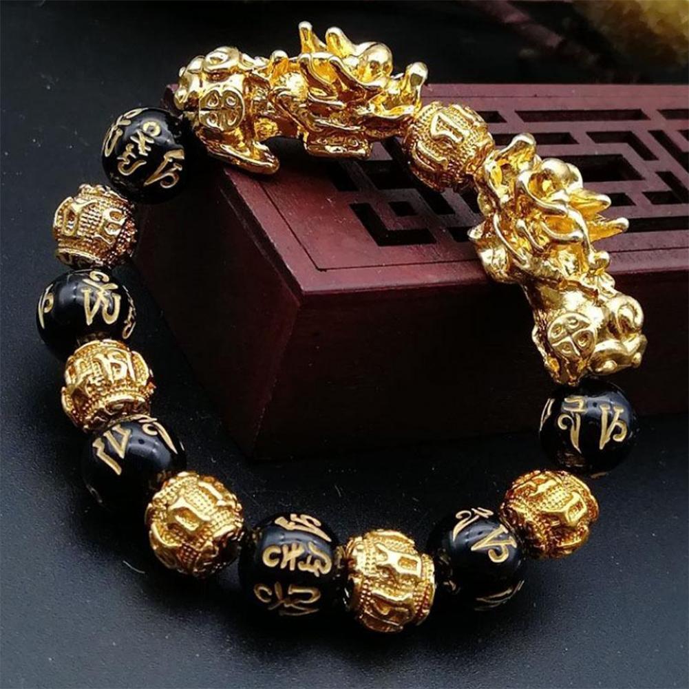 Golden PIXIU Bracelet for Women Men Beads Couple Bracelet Bring Lucky Brave Wealth Feng Shui Bracelets