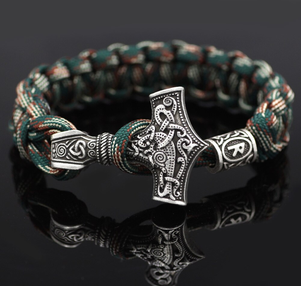 Marteau de Thor mjolnir bracelet viking scandinave nordique viking bracelet homme: Bleu Blanc Zingué