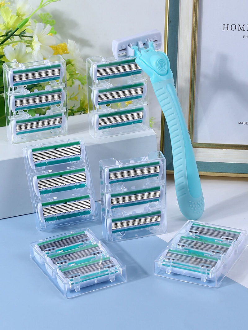 1 Handle + 18 Blades/ Women Manual Safety razor 6-Layer Stainless Steel Hair Removal Shaving Blades Replaceable Shaver Head
