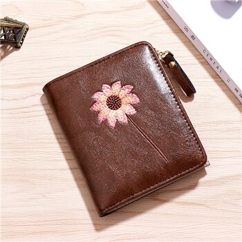 WESTERN AUSPICIOUS Women Wallets Red Green Pink Coffee Black Short Purse PU Card Holder with Fine Embroidery: Coffee