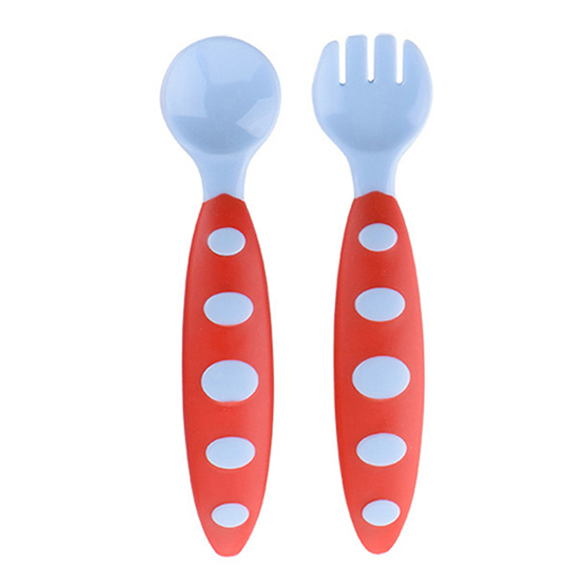 Cubiertos de dos colores para niños pequeños, juego de tenedor, cuchara, funda, utensilios de alimentación para bebés, caja libre de BPA, fácil de llevar: Grey