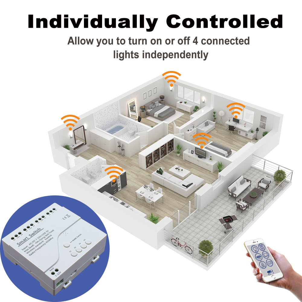 Módulo de interruptor Wifi inteligente eWeLink de 4 canales, 12V, 24V, 7-32V, 220V, 85V-250V, 10A, relé de 4 canales, funciona con Alexa y Google Home