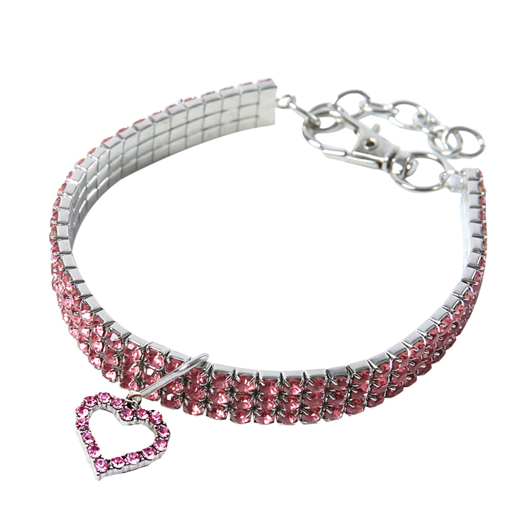 Mini Pet Dog Bling Rhinestone Chocker Collars Fancy Dog Heart Shaped Necklace Coleira Para Cachorr