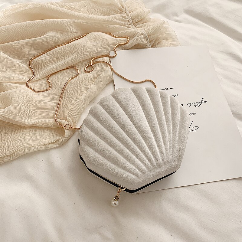 Sweet lady shell crossbody bag sammet damhandväska kedja axelväska: Vit