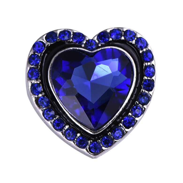 Kz1449 skønhed rhinestone farverigt hjerte 18mm snap knapper passer snap armbånd snap smykker: Blå