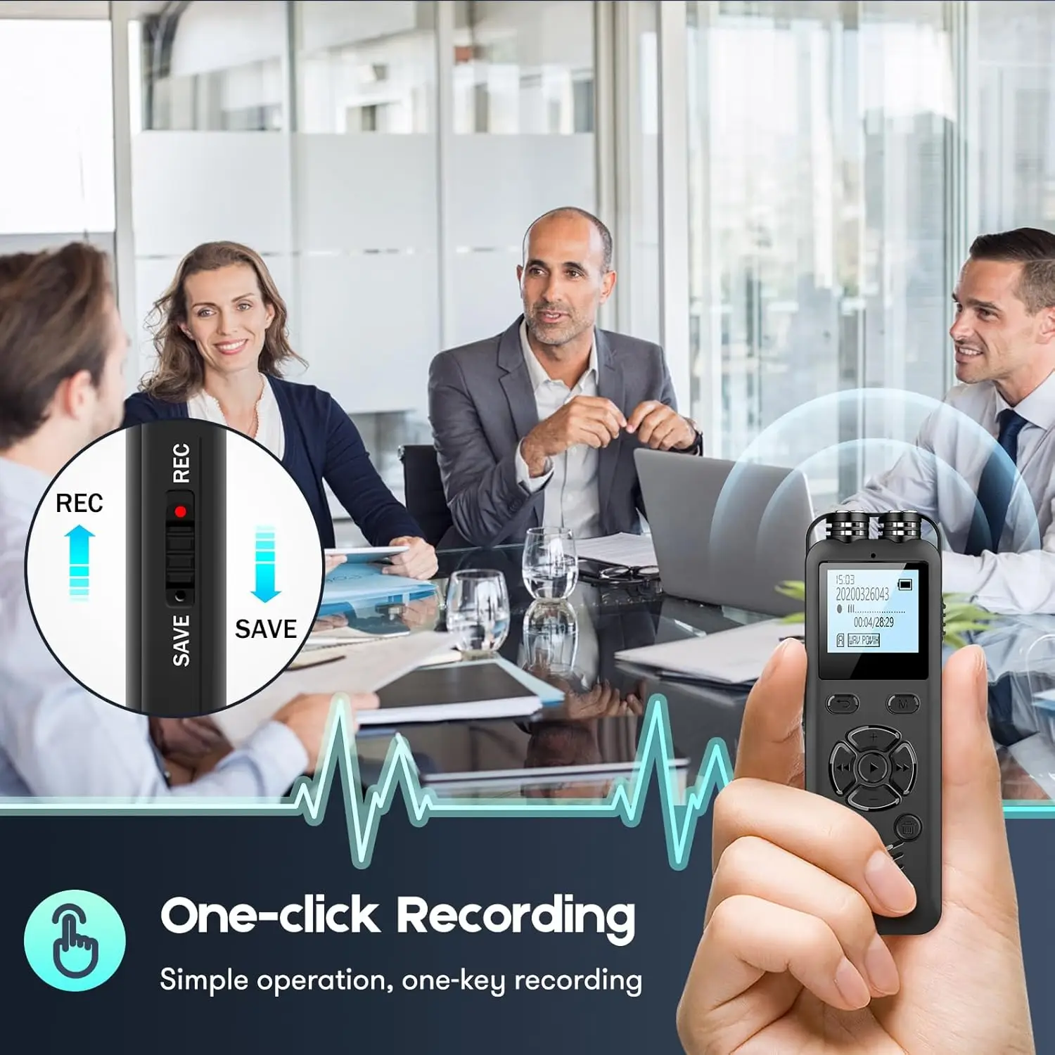 Digitaler Diktiergerät, 64 GB, Diktiergerät mit Wiedergabe und sprachaktivierten Rekordern, Diktiergerät, Audio-