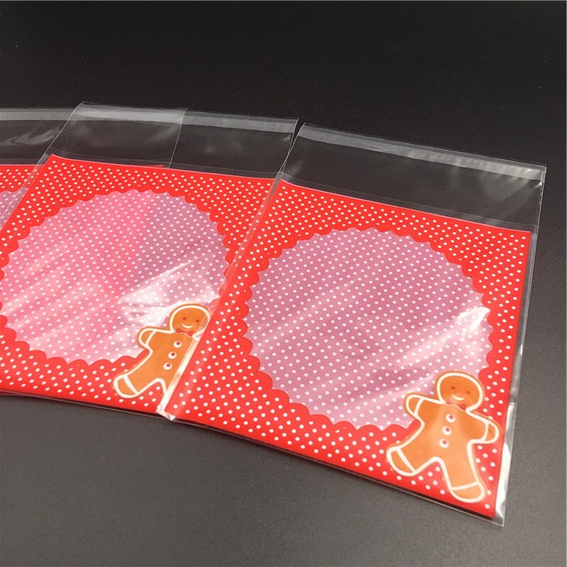 100 Pcs Kerst Gingerbread Man Cookie Zakken Zelfklevende Plastic Biscuit Snoep Bag Cookie Verpakking Zakken 10*10 Cm