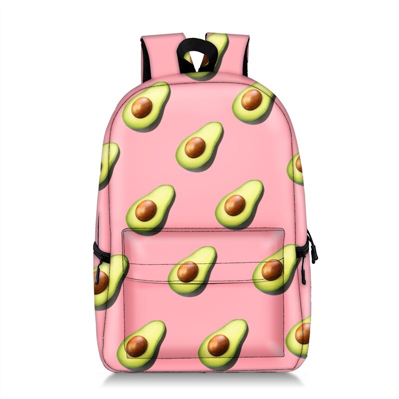 Cartoon Fruits Print Women Backpack Large Capacity Students Travel School Bagpack Avocado Mochila Feminina