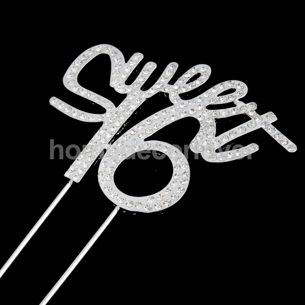 16th Gelukkige Verjaardag "Sweet 16" Crystal Cake Topper Insert Plug Cupcake Top Decor