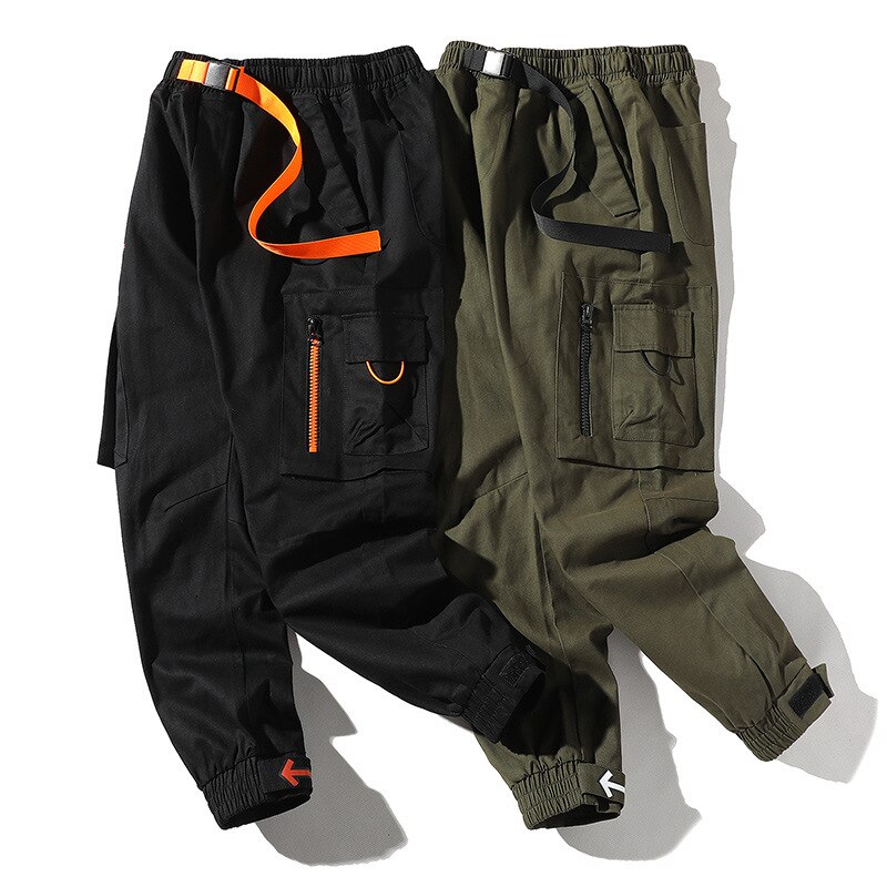 Efterår herre harem bukser streetwear jogger bånd bukser mænd hip hop multi-pocket cargo bukser bukser bogstavtrykt