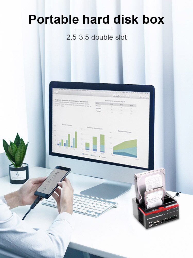 SATA IDE HDD Docking Station Hard Drive Docking Station HDD Enclosure USB 2.0 Hub MS/M2/XD/CF/SD/TF Card Reader