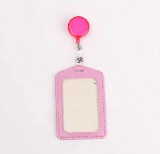 Färgglada abs lätt dra utdragbar badge hållare pu läder id-korthållare badge id innehavare skolmaterial: Rosa