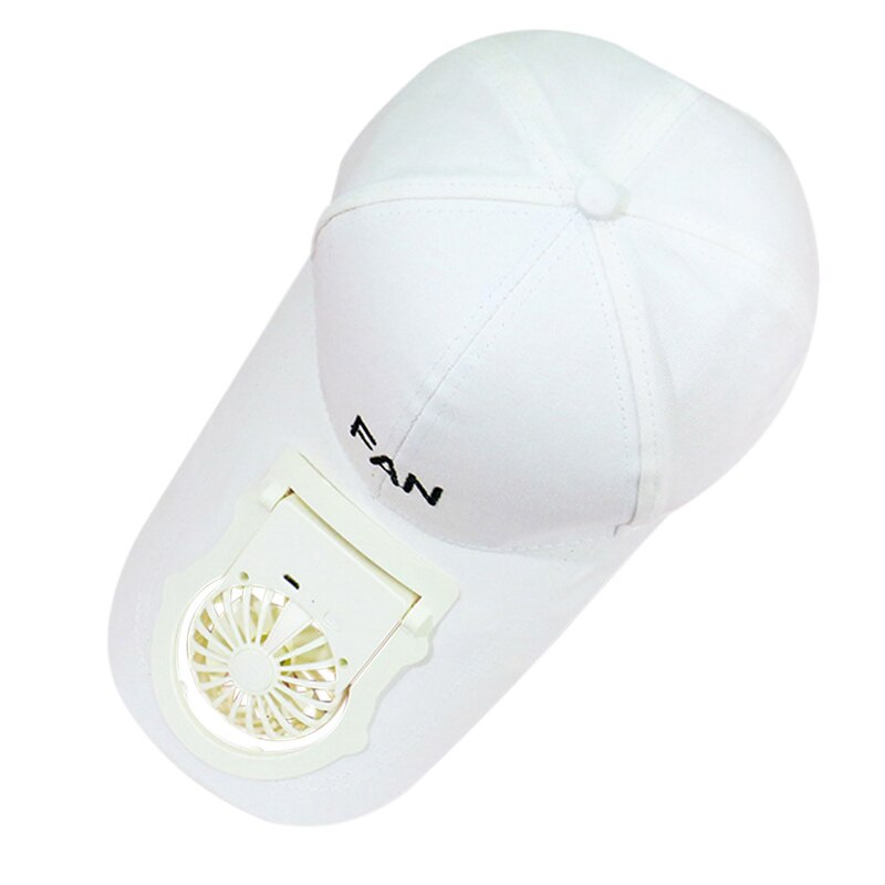Casquette de chargement USB avec ventilateur nouveauté chapeau de golf de Baseball casquette à visière chapeau de soleil sur la casquette casquette à rabat avant casquette de chapeau avec ventilateur: WHITE