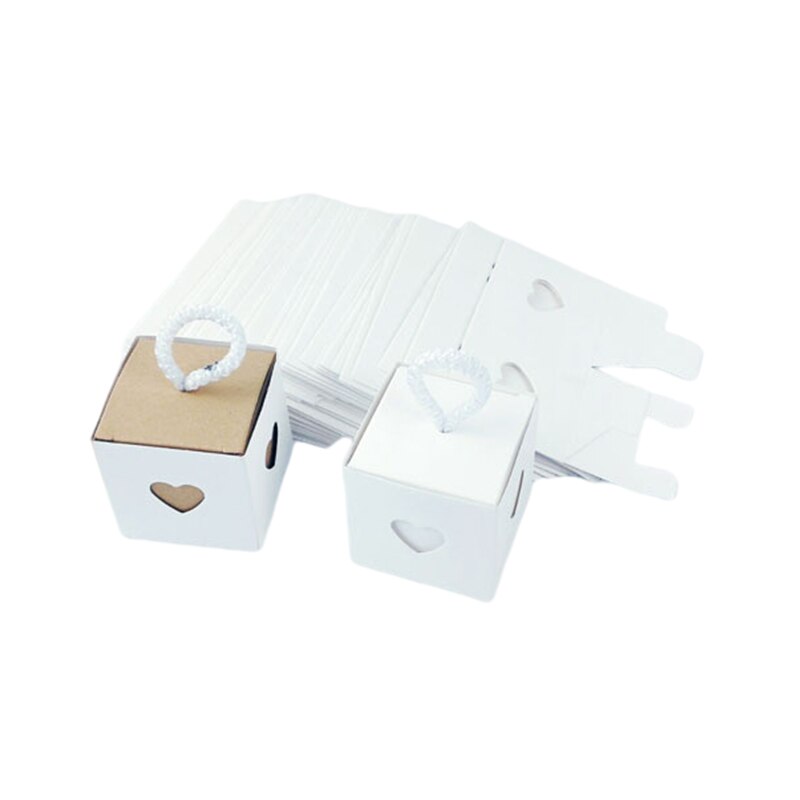 25/50Pcs Kraft Paper Box Square Heart Wedding Favor Candy Box With Rope Hand Packaging Bags Wedding Birthday Party Supplies