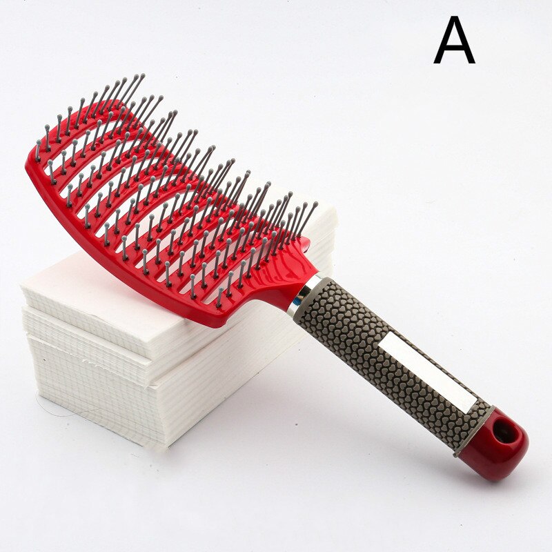 Girls Hair Scalp Massage Comb Hairbrush Bristle Nylon Women Wet Curly Detangle Hair Brush for Salon Hairdressing Styling Tools: A-Red