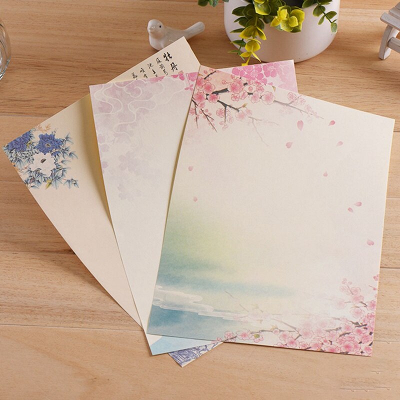 8 piezas estilo chino antiguo Vintage Retro escritura papel carta Set Oficina escuela suministros papelería estudiante
