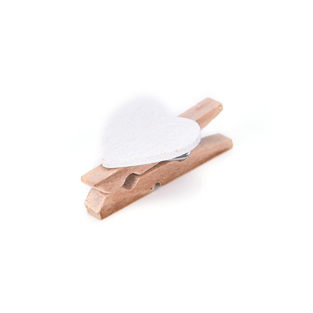 20 stuks Gekleurde Mini Hart Houten Kantoorbenodigdheden Craft Memo Clips DIY Kleding Papier Photo Peg Decoratie 3x0.7cm: WHITE