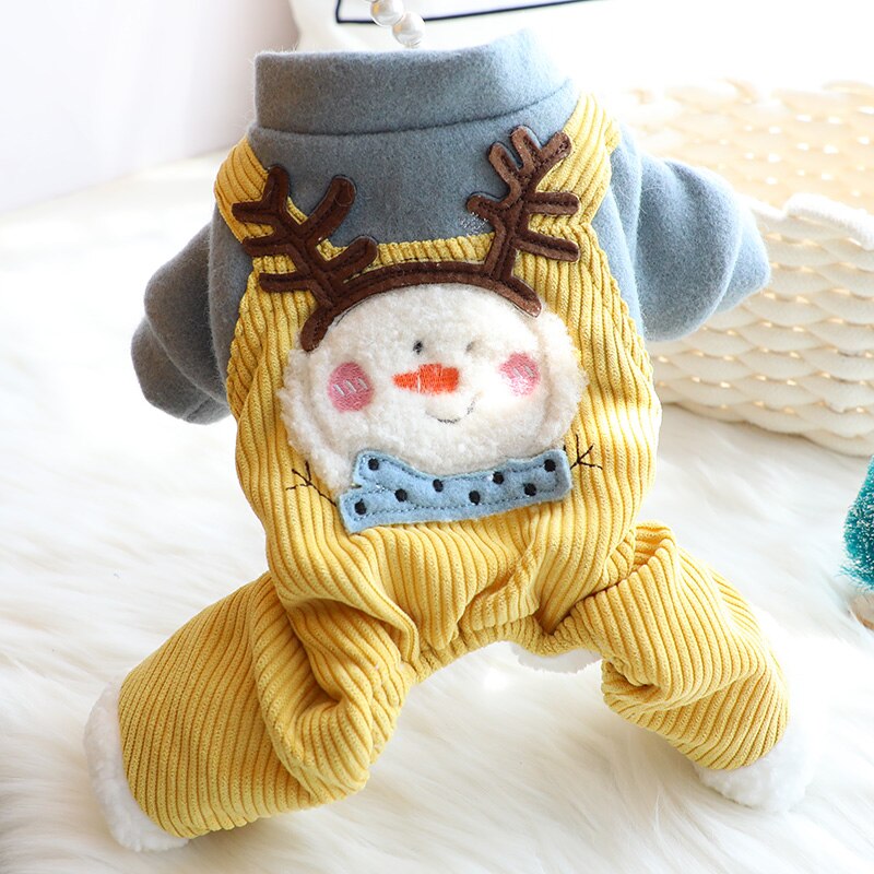 Ropa de invierno para perro, muñeco de nieve, ciervo, Navidad, mono cálido amarillo XS XL con chaqueta de piel, abrigo para cachorro, traje de Shih Tzu, caniche Pomeranian