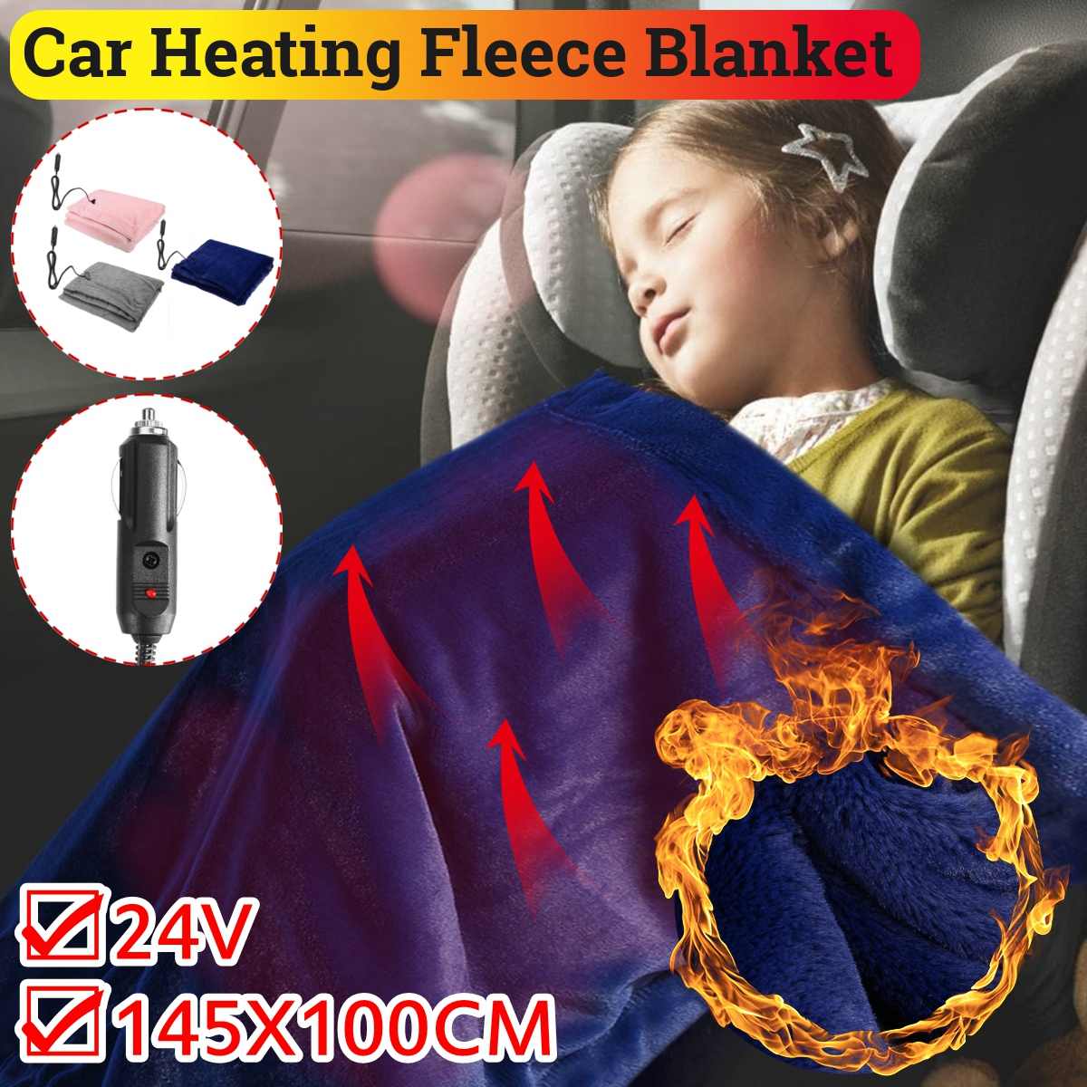 24v bil elektrisk opvarmet fleece tæppe varm vinterdæksel varmelegeme massage pad dyne til kørsel søvn rejse 145 x 100cm