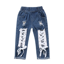 Rac toddler børn baby drenge piger bandage denim blå hul bukser jeans underdele