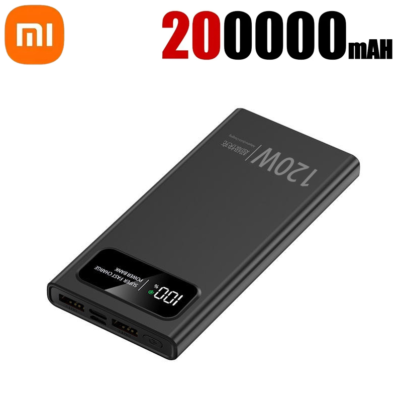 120W Super Fast Charging Power Bank With LED Digital Display 200000mAh Large Capacity External Battery Portable For phones: green