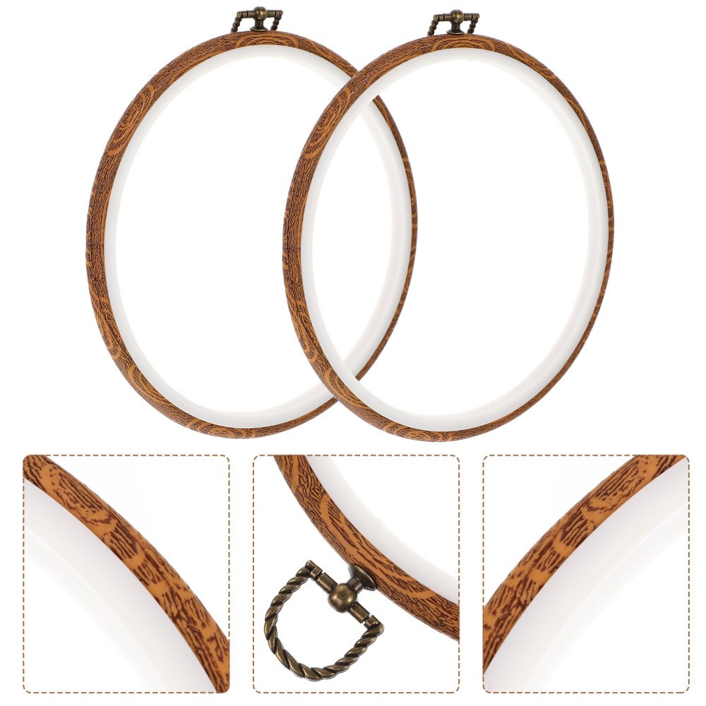 2Pcs Embroidery Hoops Circles Imitation Wood Cross Stitch Hoops