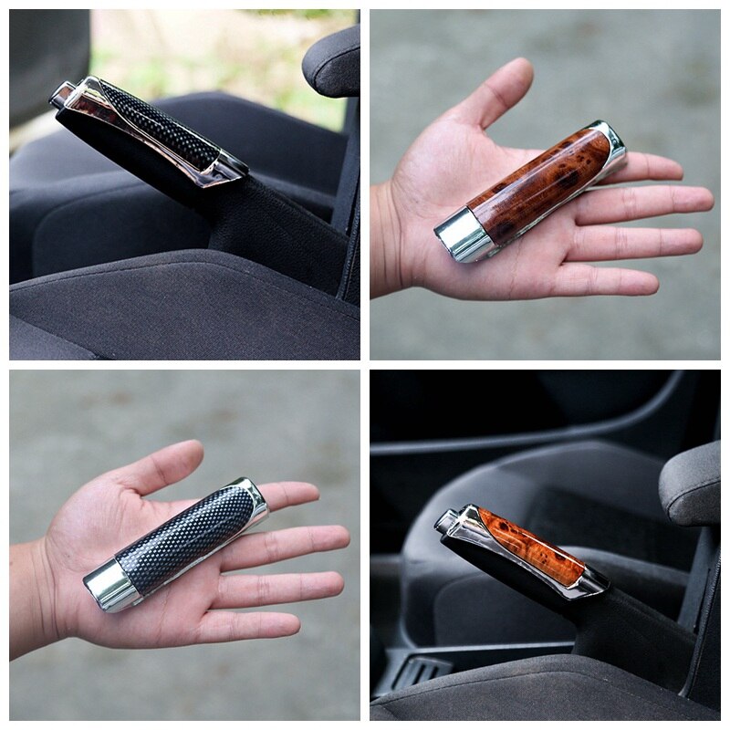 Cubierta de protección Universal para freno de mano, fibra de carbono, decoración de granos de madera, funda de palanca de freno de mano, accesorios de estilismo para coche