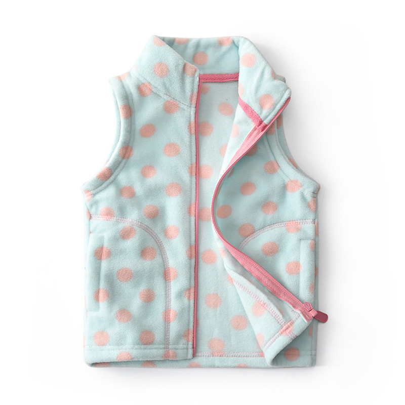2022 dziecko kamizelka dziewczyny płaszcz kurtka kamizelka dziecięca dziewczynek kamizelka polarowa 2T-8T małe dziewczynki ubrania maluch kamizelka ubrania dziewczyny: niebieski różowy dot / 130cm 6T