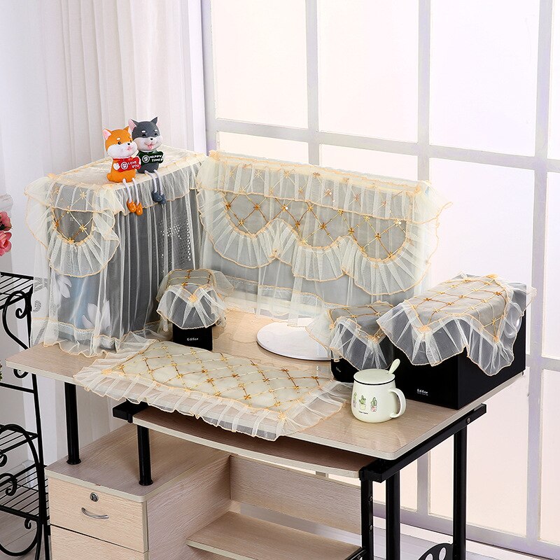 3 Pcs Protective Cover Sets Desktop Computer Cover Lace Dust Covers Computer Tablecloth Household Supplies