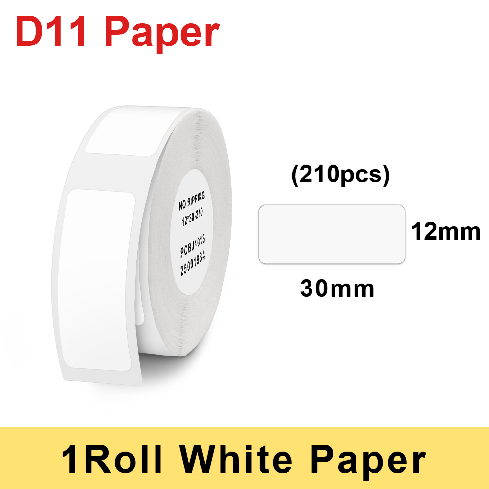 1 Roll Niimbot D11 / D110 Label Sticker Waterproof Anti-Oil Niimbot Labels Paper White Thermal Paper For Niimbot D11 Label Maker: 12x30mm 210pcs