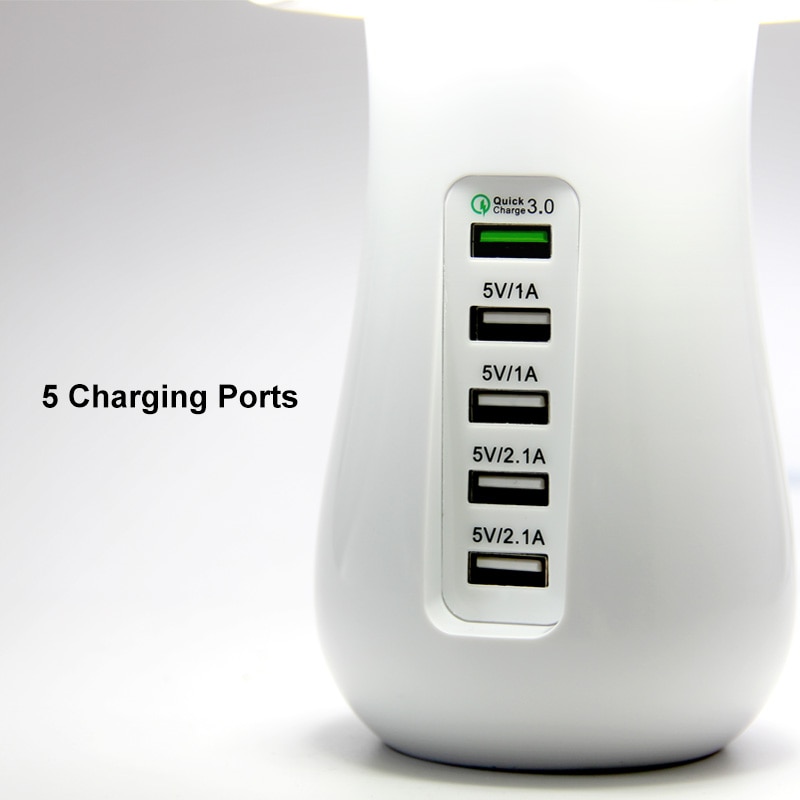 Flere usb telefonlader sopp nattlampe lading 5 porter stasjon stå dock  qc 3.0 hurtiglader til mobiltelefon nettbrett