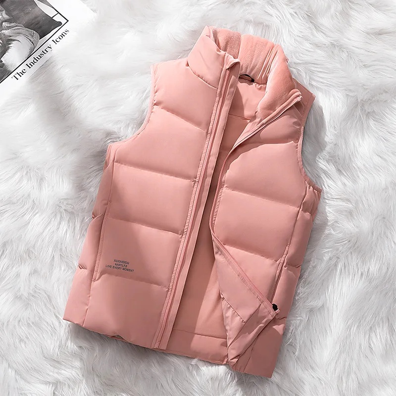 Chaleco de plumón de pato blanco grueso Unisex, chaqueta roja cálida con cuello levantado, chaleco de talla grande para hombres y mujeres, ropa informal de otoño e invierno: L / YELLOW