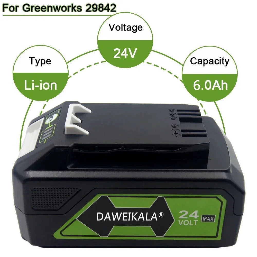 Neue Für Greenworks 24V 6,0 Ah Lithium-Batterie Greenworks Batterie für Greenworks 24V 48V Werkzeuge MO24B410 MO48L4211 HT24B210 21342