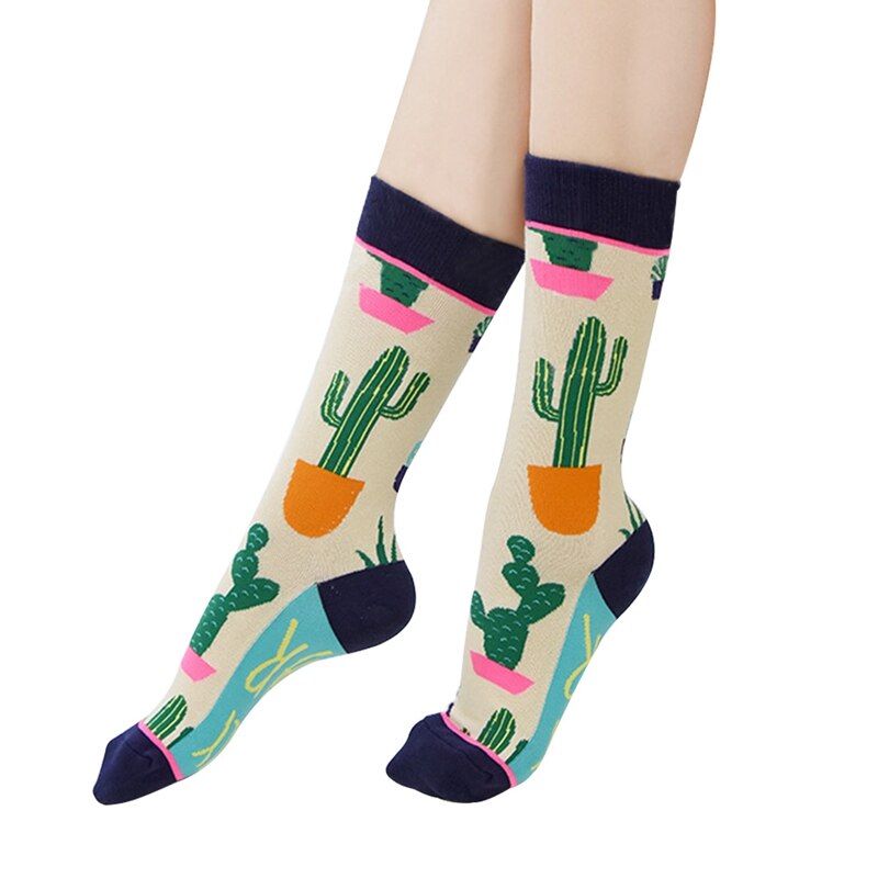 3 Paare/satz Lange Rohr Baumwolle Socken Schweiß-absorbent Casual Sport Socken Pflanze kaktus socken Für Frauen Dame One Size socken