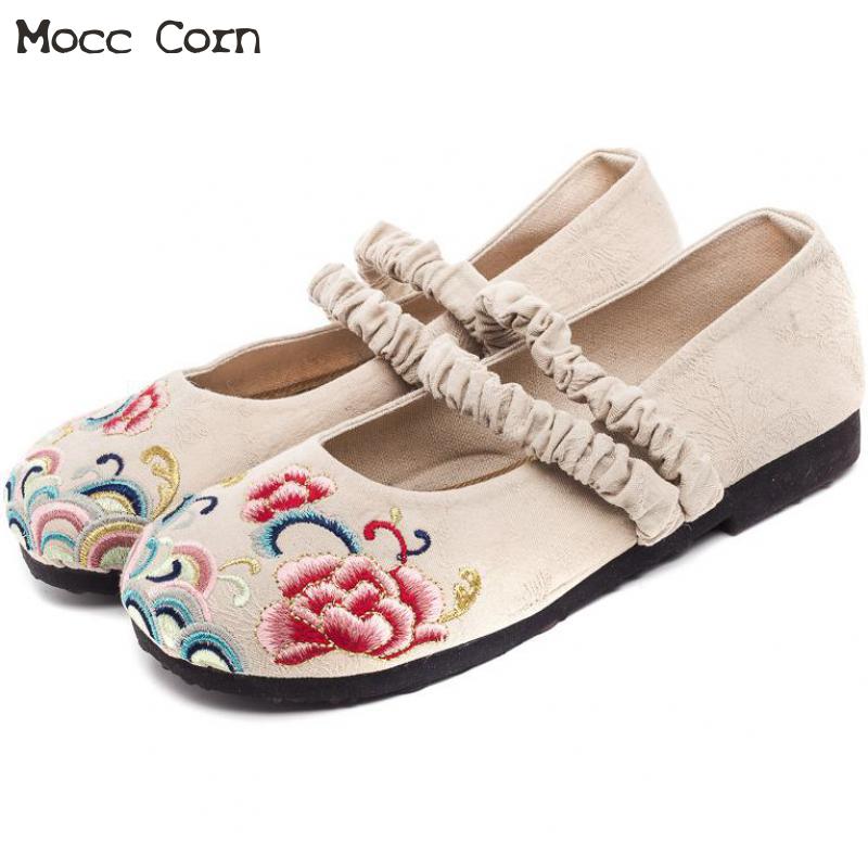 mujer zapatos planos mujer Ballet pisos viejos zapatos de tela de Pekín cómodos mocasines casuales deslizamiento en calzado bordado