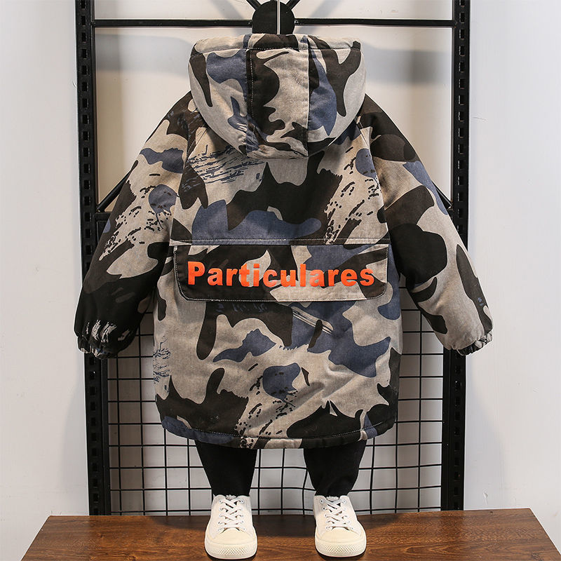 Winter Camouflage Plus Fluwelen Warme Jas Coatchildren Windjack Katoen Gewatteerde Jongens Faux Bontkraag Parka Sneeuw Slijtage Outerwea