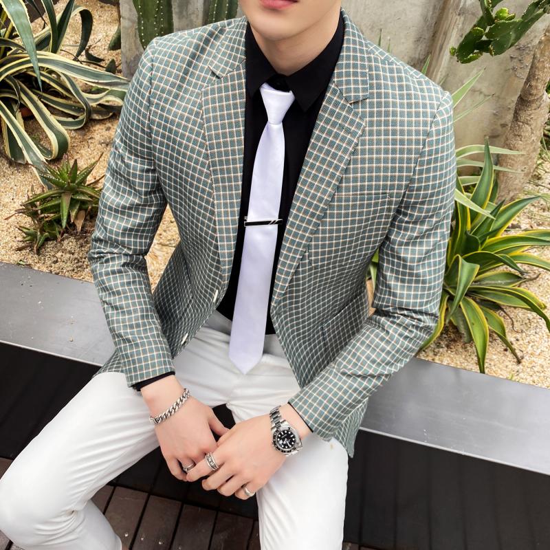 Lente Britse Stijl Dunne Pak Business Casual Jas Koreaanse Versie Van De Trend Van Mannen Slim En elegante Kleine Pak: green / S