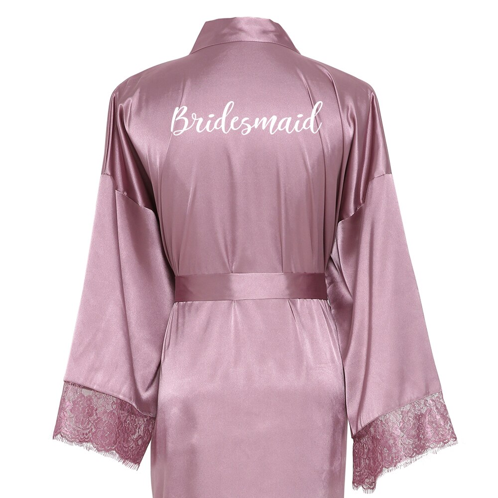 Owiter Brautjungfer mauve Lange Große Ebene murmeln Braut Kimono Seide Satin- Nacht Kleid Kleid Hochzeit Roben Bademantel Spitze Kleid Damen: mauve Brautjungfer