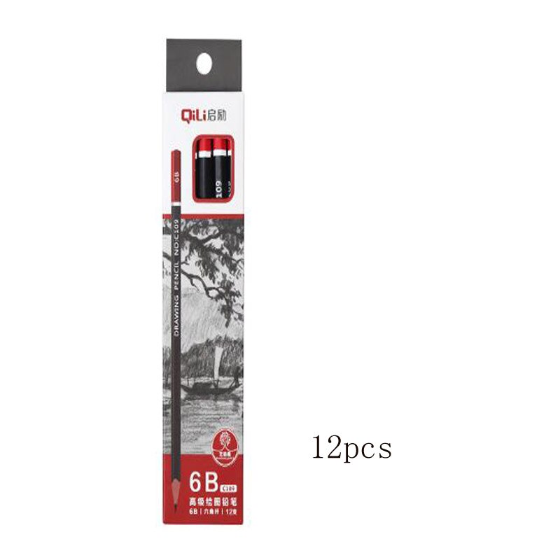 12 Pcs/set Sketch Drawing Pencil Set HB 2B 3H 2H 3B 4B 5B 6B 8B 10B Student Painting Stationery Wooden Lead Pencils: 12pcs 6B
