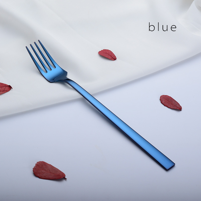 Ironx koreansk middagsgaffel farverig rustfrit stål gafler med lange skafter bestik 8.26 tommer 1 stk.: Blå